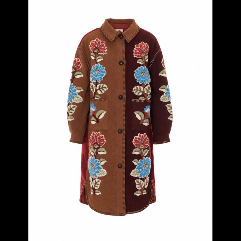Farm Rio Women Mixed Delhi Floral Midi Fleece Coat